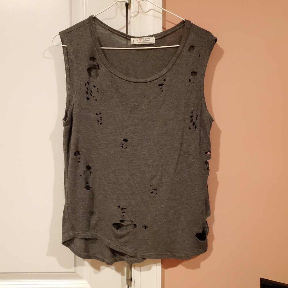 Grey Distresses Sleveless Tank top